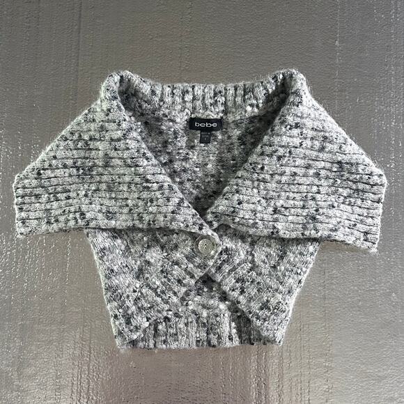 bebe Jackets & Blazers - Bebe Cropped Knit Sweater Vest Gray Speckled Open Front Women's Size Small